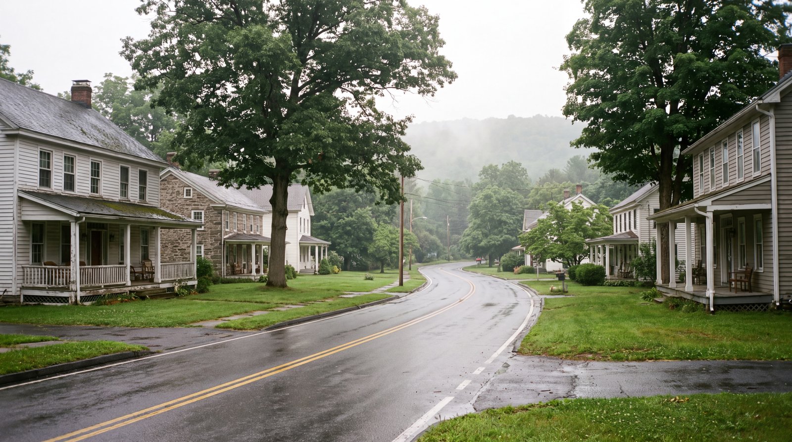A quiet country road connecting historic homes in the Hudson Valley