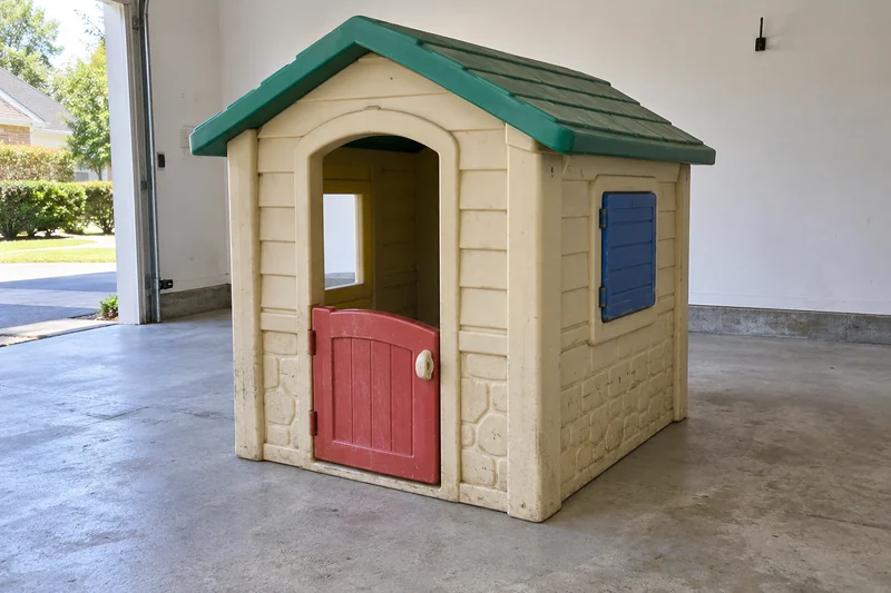 An outgrown freestanding plastic playhouse reviewed before an illustrative Browns Mills interstate move