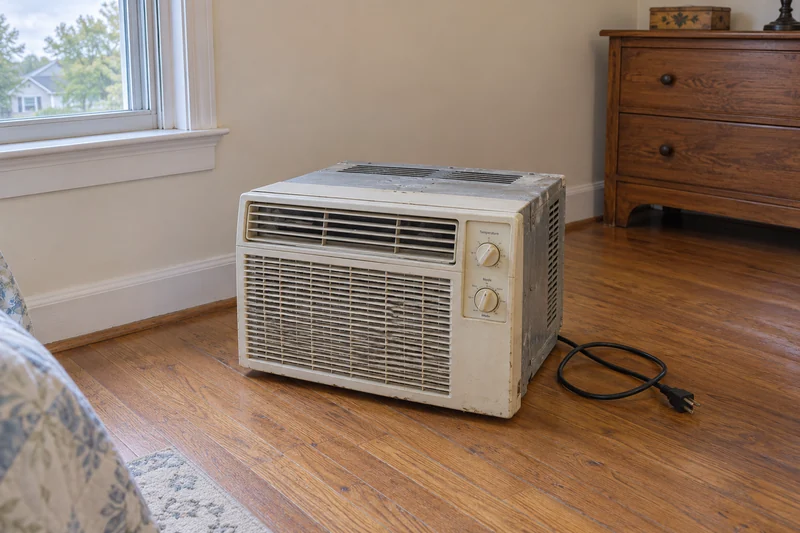 An old window air conditioner reviewed before an illustrative Egg Harbor City replacement An old window air conditioner reviewed before an illustrative Egg Harbor City replacement