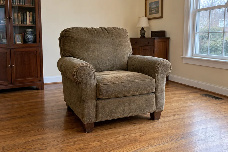 An old upholstered armchair reviewed as an illustrative Egg Harbor City estate remainder An old upholstered armchair reviewed as an illustrative Egg Harbor City estate remainder