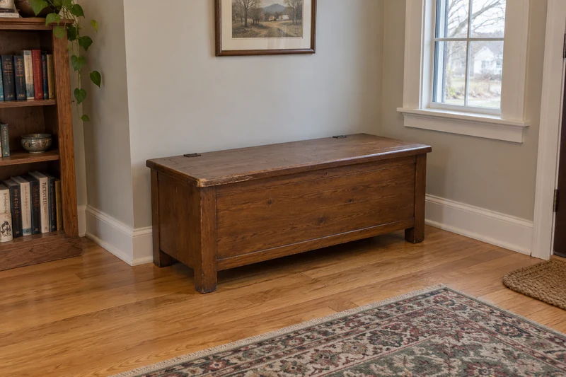 An old wooden storage bench reviewed as an illustrative Ellenville estate remainder An old wooden storage bench reviewed as an illustrative Ellenville estate remainder