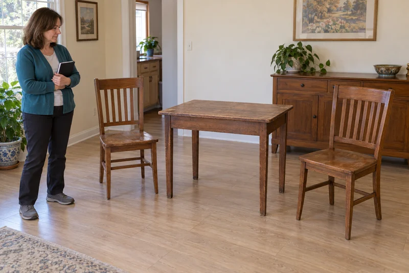 Two wooden chairs and a small sewing table reviewed after an illustrative Hauppauge household separation Two wooden chairs and a small sewing table reviewed after an illustrative Hauppauge household separation