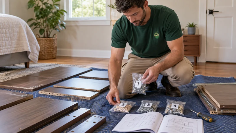 Wardrobe panels supported separately with grouped hardware and instructions Wardrobe panels supported separately with grouped hardware and instructions