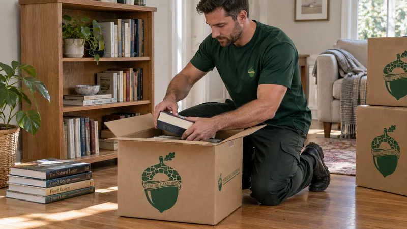 Books being packed into a small branded Book carton Books being packed into a small branded Book carton