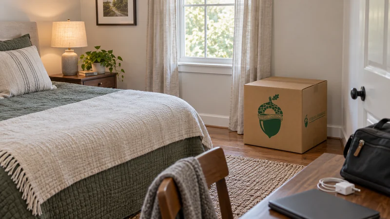 Essential belongings kept available during a stay in temporary accommodation Essential belongings kept available during a stay in temporary accommodation