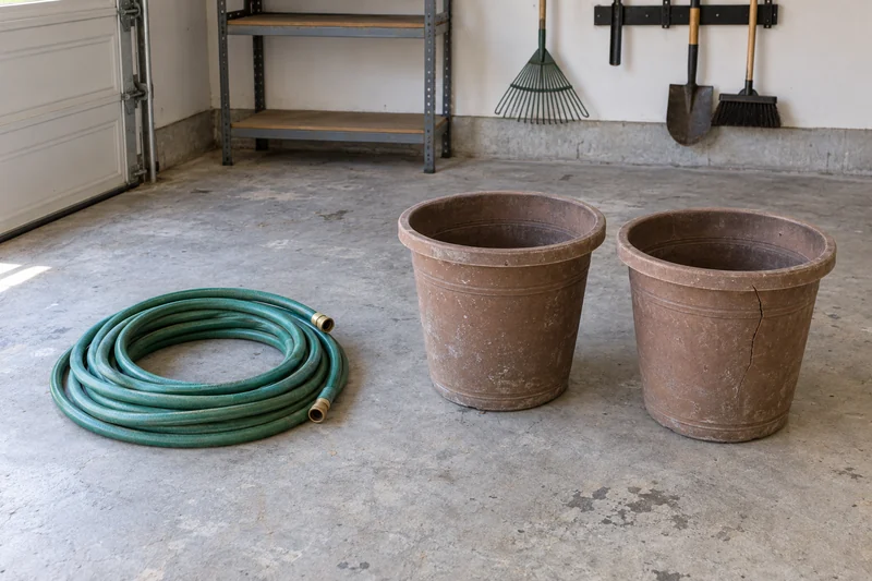 An old coiled hose and two empty damaged planters reviewed before a Scarsdale long-distance move An old coiled hose and two empty damaged planters reviewed before a Scarsdale long-distance move