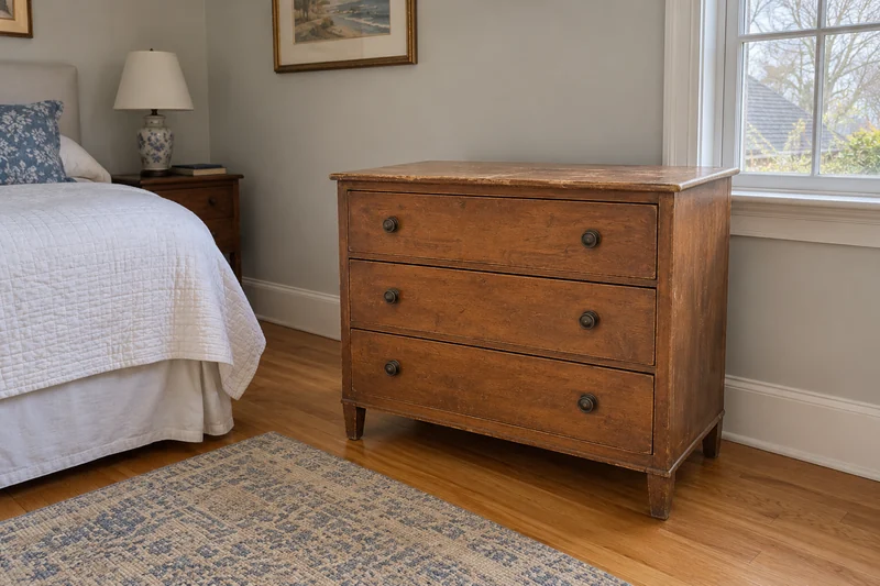An old wooden dresser reviewed before an illustrative Southampton local downsizing move