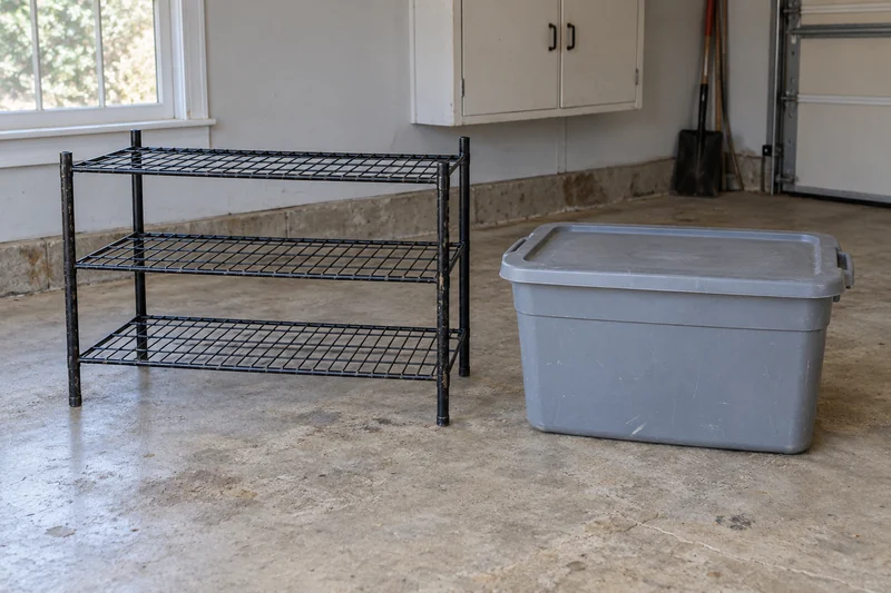 An old shoe rack and plastic storage bin reviewed before an illustrative Southampton interstate move