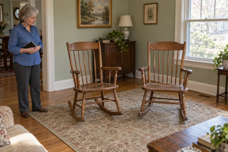 Two surplus wooden rocking chairs reviewed before a local Stamford downsizing move Two surplus wooden rocking chairs reviewed before a local Stamford downsizing move