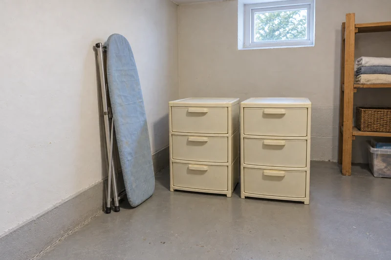 An old folded ironing board and two worn plastic organizers reviewed before a Stamford long-distance move An old folded ironing board and two worn plastic organizers reviewed before a Stamford long-distance move