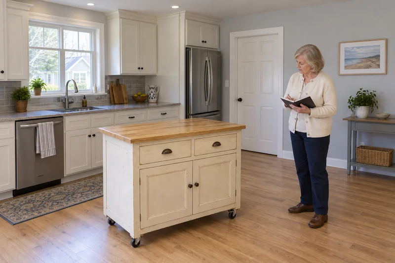 A freestanding rolling kitchen island reviewed before an illustrative local Toms River downsizing move A freestanding rolling kitchen island reviewed before an illustrative local Toms River downsizing move