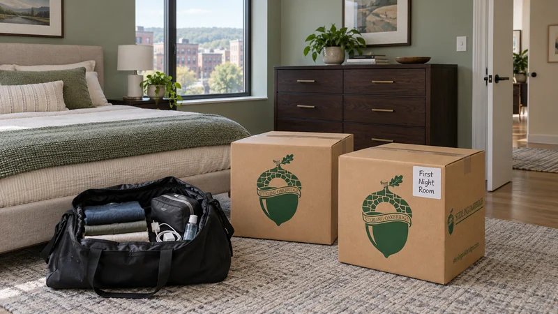 Travel essentials kept separate from sealed household cartons