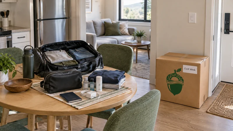First-week essentials kept available in a furnished temporary apartment First-week essentials kept available in a furnished temporary apartment