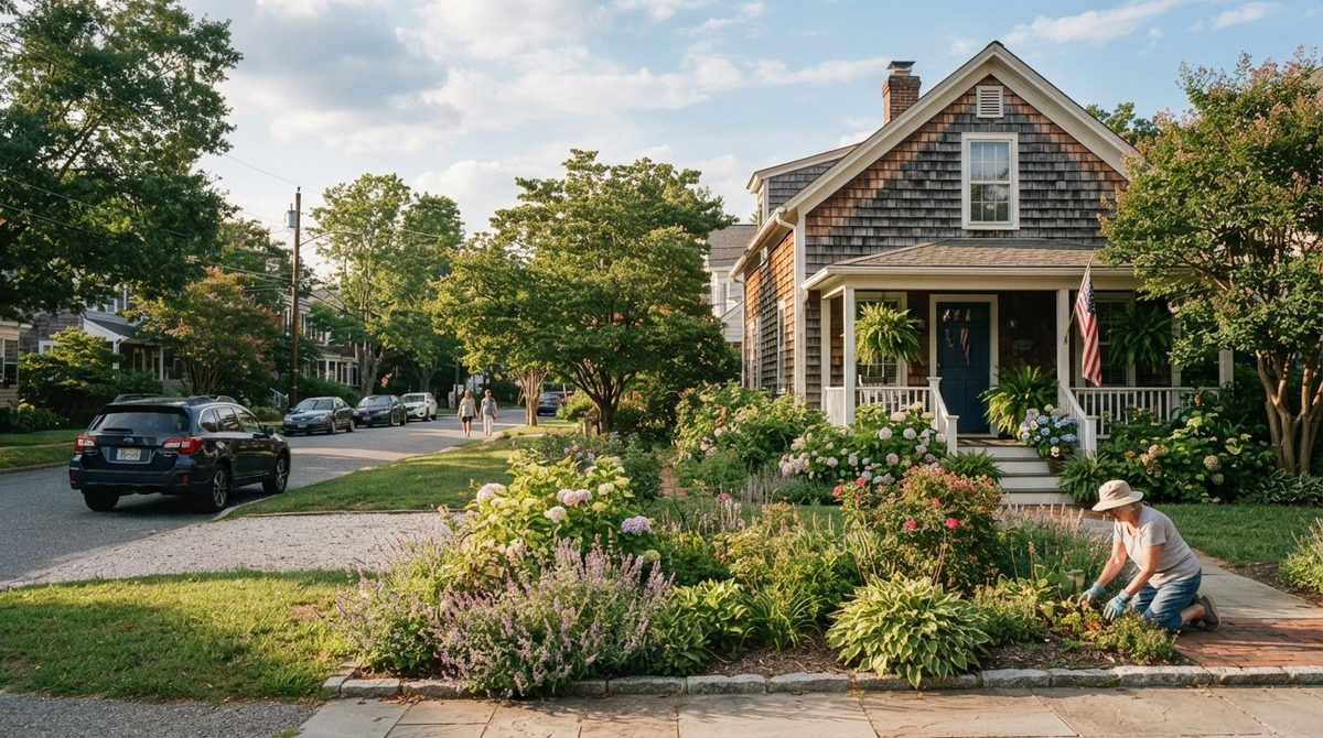 Illustrative Delaware residential setting in late-afternoon light