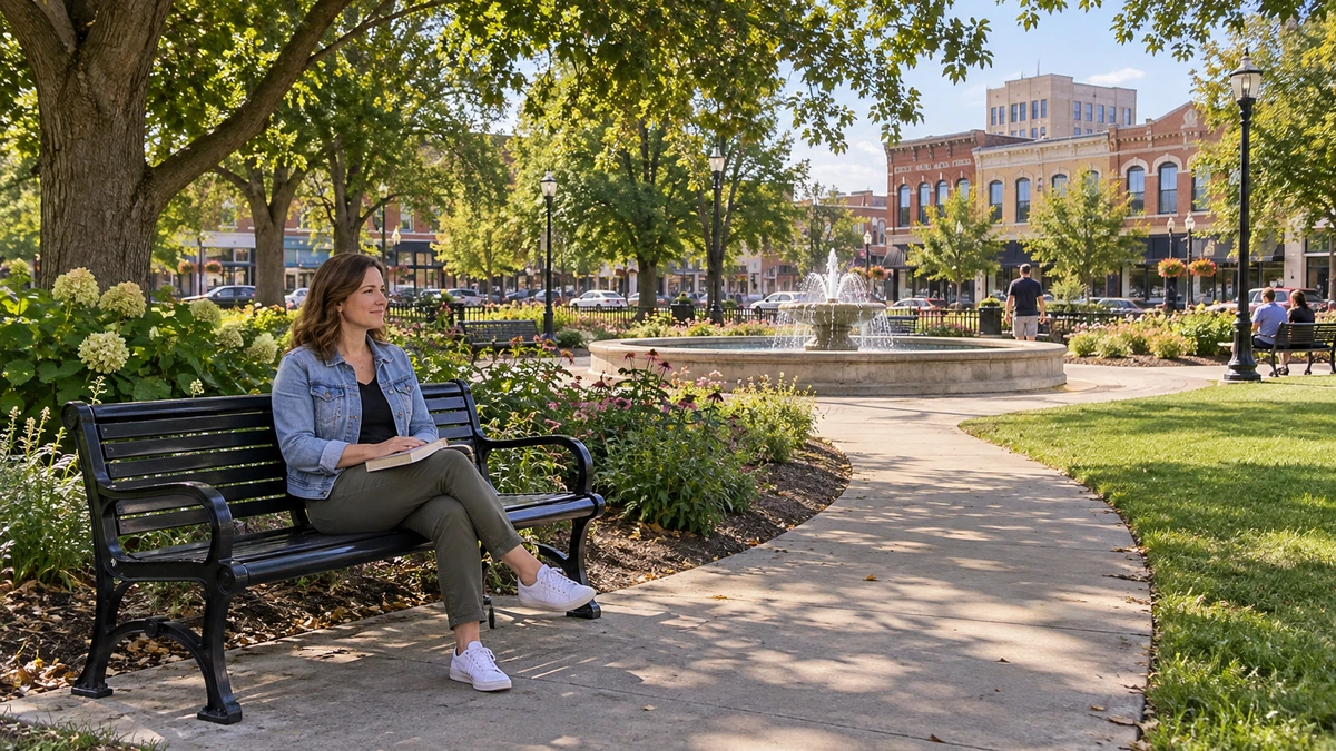 A woman rests with a book on a park bench