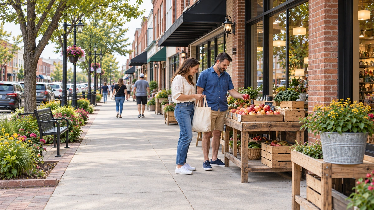 Two residents choose apples at a Broken Arrow sidewalk produce stand