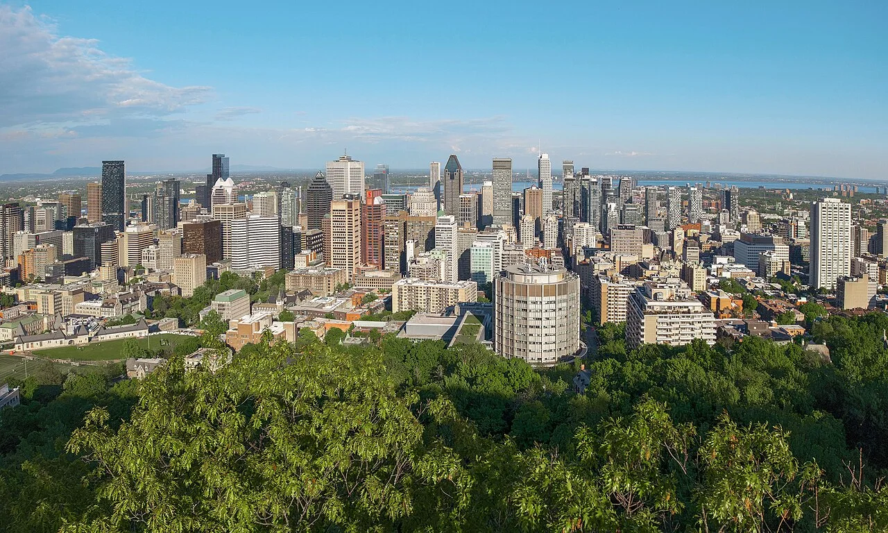 Montreal The skyline of downtown Montreal, Quebec (pop. 1,762,000). It's the 2nd-largest city in Canada, and 8th-largest in North America.