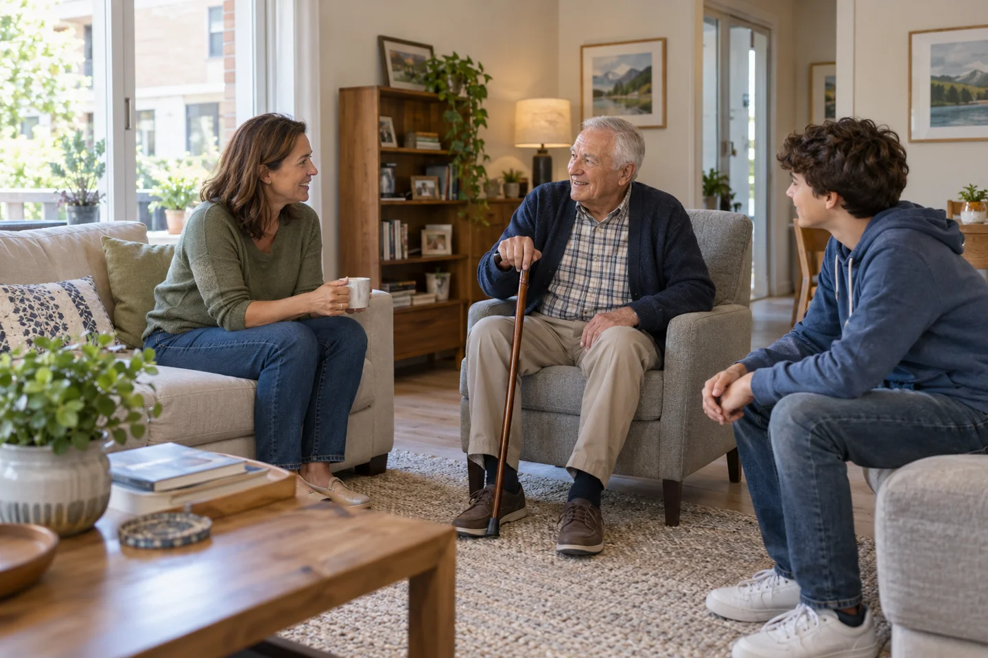 Include care and several generations in the plan Include care and several generations in the plan — generated editorial illustration