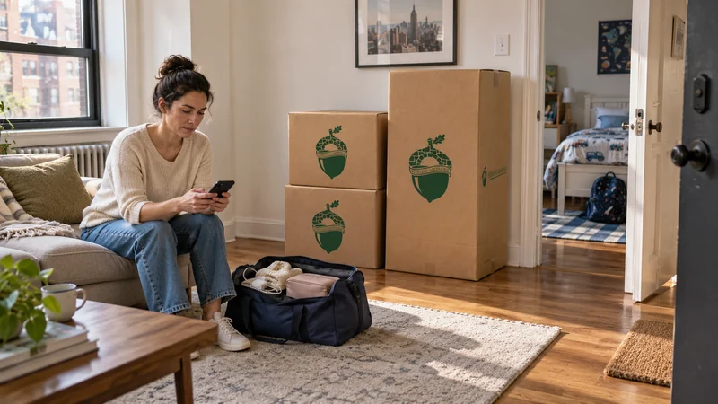 A client keeping a travel bag and essentials separate from packed household cartons. A client keeping a travel bag and essentials separate from packed household cartons.